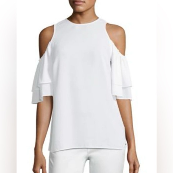 Michael Kors White Cold Shoulder Ruffle Top - Picture 2 of 6